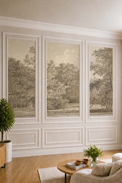 dreamwall Duvar Çıtası ve Klasik Orman Manzaralı Çizim Görünümlü Tekstil Duva...