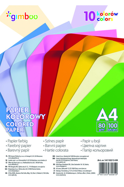 Gimboo Hartie color, 80gsm, 100(10x10) coli/top, - culori neon asortate