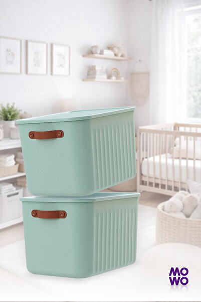 Mowo Home BigBox Kulplu 20 Lt 1 Adet Mint Dolap Düzenleyici Saklama Kutusu Sepet Organizer Oyuncak kutusu