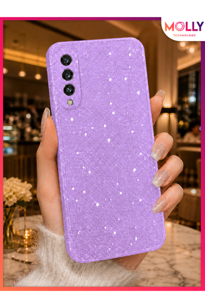 Molly Samsung Galaxy A70 Uyumlu Lila Berry Parıltılı ve Işıltılı Parlak Simli...