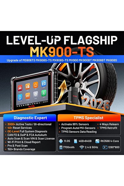 Autel جهاز تشخيص اجهزة فحص السيارات نظام مراقبة ضغط الإطارات MK900-TS