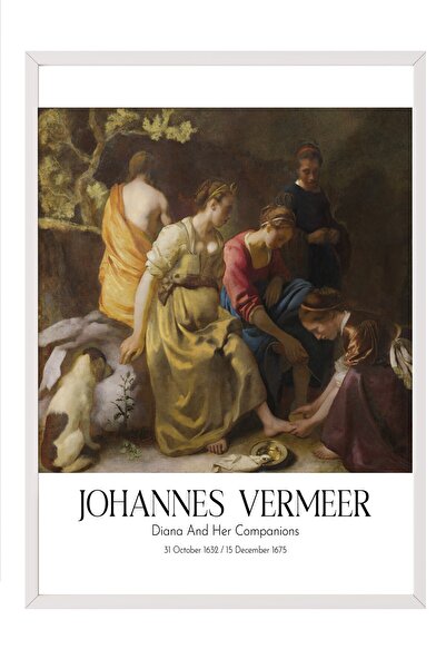 Postifull Johannes Vermeer - Dijana i njene pratiteljice, slika u belom okvir...