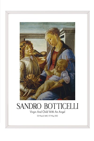 Postifull Sandro Botičeli - Bogorodica i dete sa anđelom, slika sa belim okvi...
