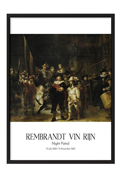 Postifull Rembrandt Vin Rajna - Noćna patrola, slika u crnom okviru, umetničk...