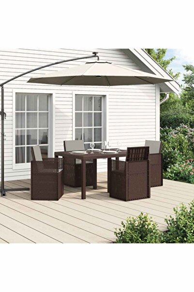 vidaxl Set de masa pentru gradina 5 pcs Maro si gri deschis PP
