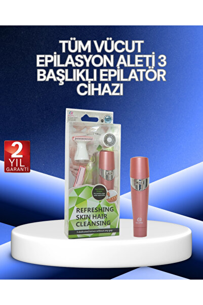 3 Başlıklı Yüz ve Vücut Tüy Temizleme Cihazı Pembe