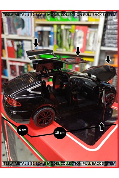 OYUNCAKSAHİLİ Tesla Metal 1:32 Koleksiyon Model Diecast Araba 15cm Kapıları v...