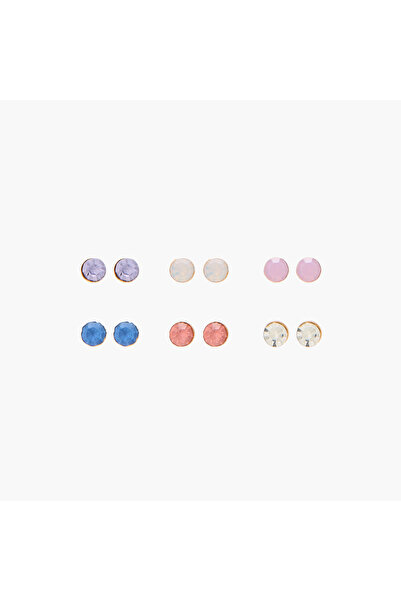 Lifestyle Set of 6 - Gold Tone Embellished Stud Earrings with Pushback Closure