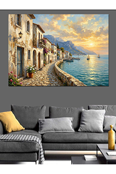 Artmeg Oraș mediteranean pe Coasta de la malul mării Pânză decorativă - Masă ...