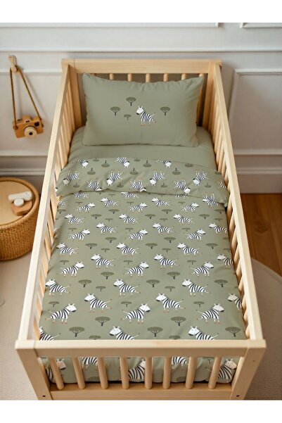 Evmila Safari Zebra 70x120 cm Bebek Nevresim Takımı - Adaçayı Yeşili & Pamuklu
