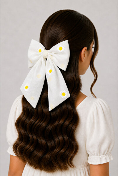 MakeWell Daisy Patterned Bow Clip Hairpin – Floral Fabric Hairpin – Casual & ...