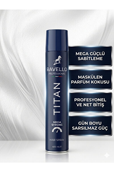 RAVELLO Titan Mega Strong Saç Spreyi 400 ml – Net Duruş, Sarsılmaz Güç ve Kar...