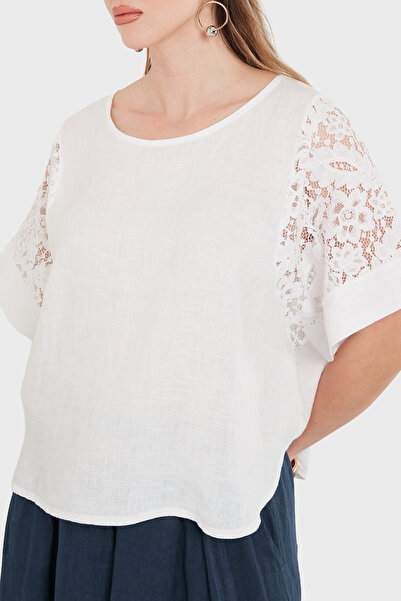 Via Dante Relaxed Fit Dantel Detaylı Keten Bluz BLUZ 7222P