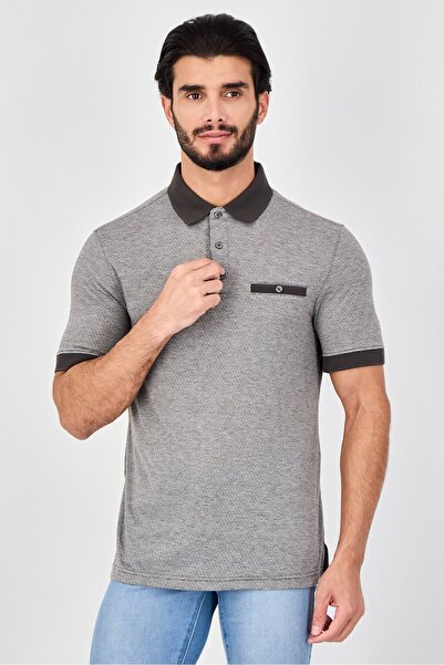 Thomas Sterling Men Regular Fit Short Sleeve Allover Print Polo Shirt, Dark Grey