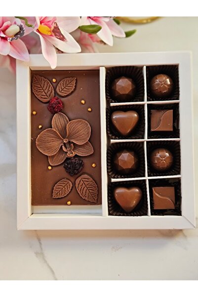 ksana choco El Yapımı Premium Belçika Çikolata Orkide Kutusu Anneler Günü, Se...