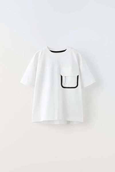 Magu Tricou oversize alb pentru băieți, cu detaliu buzunar din bumbac