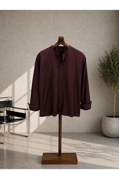 FıttingRoom Oversize Washed Burgundy Cotton Woven Shirt