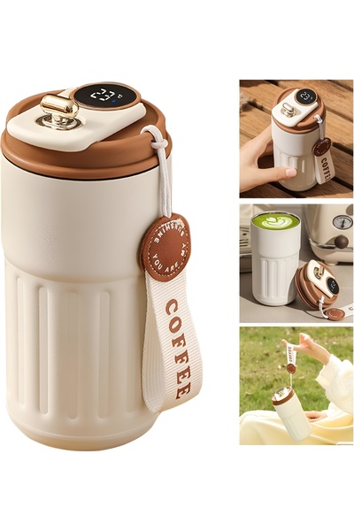 Wolawood Çift Katmanlı Digital Göstergeli 480 ML Termos Mug Şişe LCD Akıllı E...