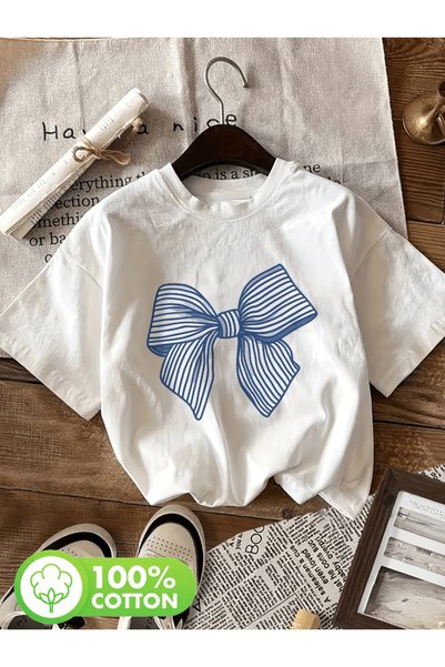 one button Tricou oversize premium cu imprimeu cu dungi albastre și albe