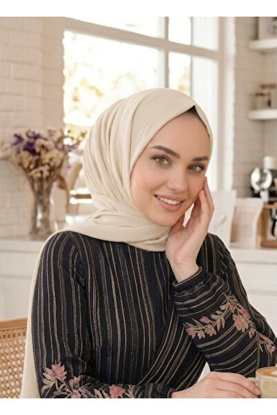 AHRAR tesettür Practical Ready-To-Wear Hijab Shawl with Snap Fasteners in Nud...