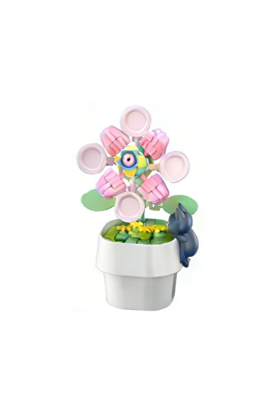 ByCaretta Flower Pot with Cat Figure Building Blocks 92 Pieces