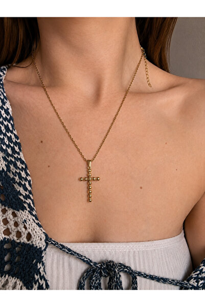 Roseliere Jewelry Çelik Gold Boncuk Form Haç Kolye Minimal Zincir Unisex Kolye