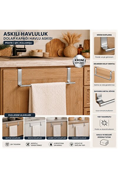 Keyfi Sepet Krom Kaplama Askılı Havluluk Dolap Kapağı Havlu Askısı Mutfak Ban...
