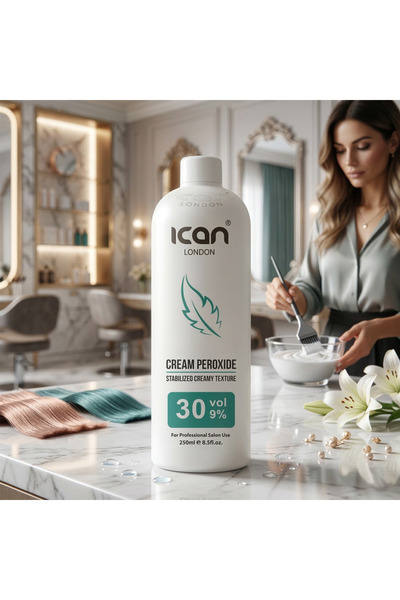 Ican London Professional Cream Peroxide 30 Vol 9% (250ml) – Hair Developer Cream | Salon Grade Oxidizing Emulsion for Strong Hair Color Lift & Bleaching