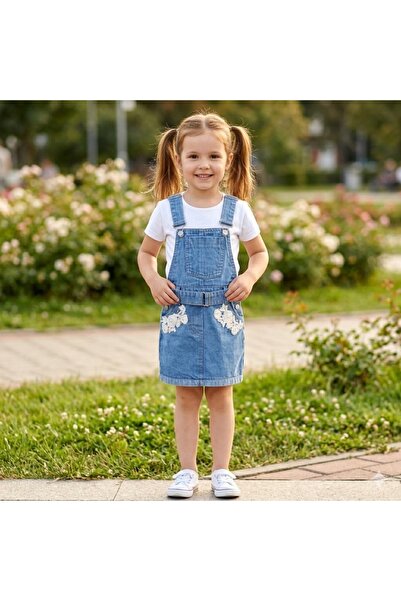 Erca Home Tekstil Ürünleri NAKIŞLI ETEKLİ SALOPET 3Y,4Y,5Y,6Y,7Y Kız