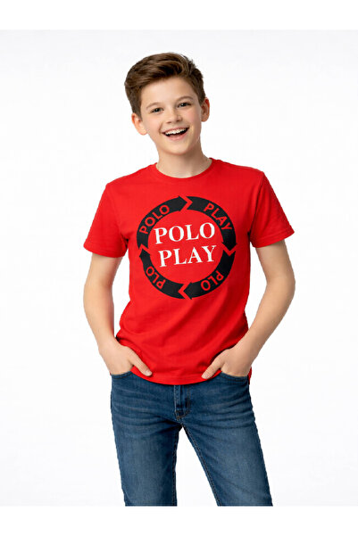 Polo Play By Styli تي شيرت برقبة دائرية وشعار جرافيك للفتيان المراهقين