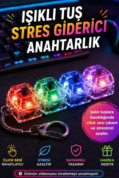 Chunky Frame Işıklı Klavye-Click Sesli Stres Giderici Anahtarlık- BLUE SWİTCH...