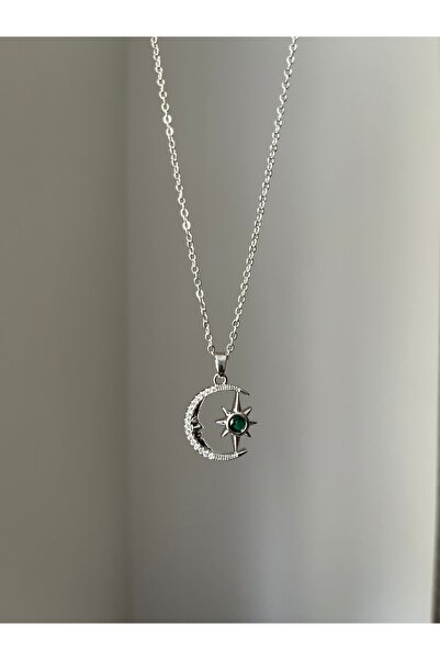 Rose and Light Silver Moon-Star Necklace