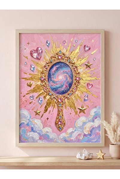 DEKORASOR Cosmic Mirror Estetik Pembe Duvar Sanatı - Genç Kız Odası ve Makyaj...