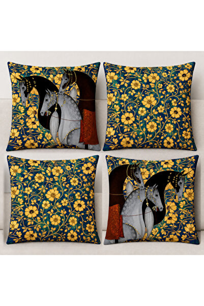 Bebişim Halı Set de 4 huse de pernă de lux cu figurină de cal și model floral...