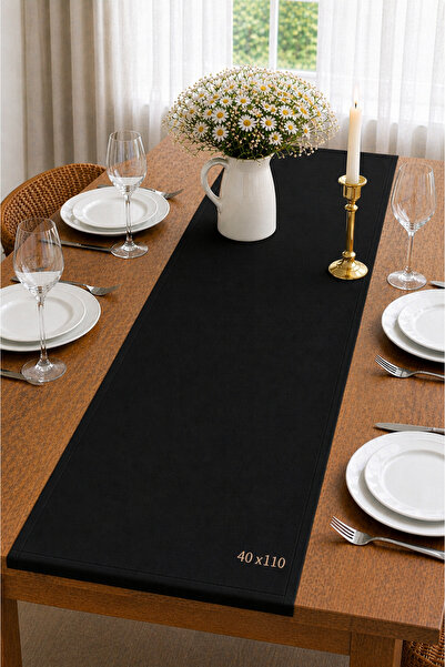 ŞAH TEXTILE DESIGN Siyah naturel pamuklu runner 40x110