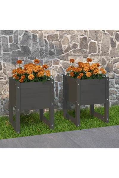 vidaxl Jardiniere, 2 buc., gri, 40x40x52,5 cm, lemn masiv de pin