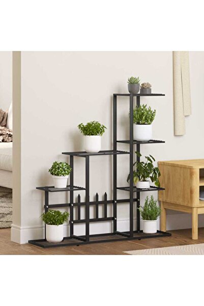 vidaxl Suport pentru flori, 94,5x25x88 cm, negru, metal