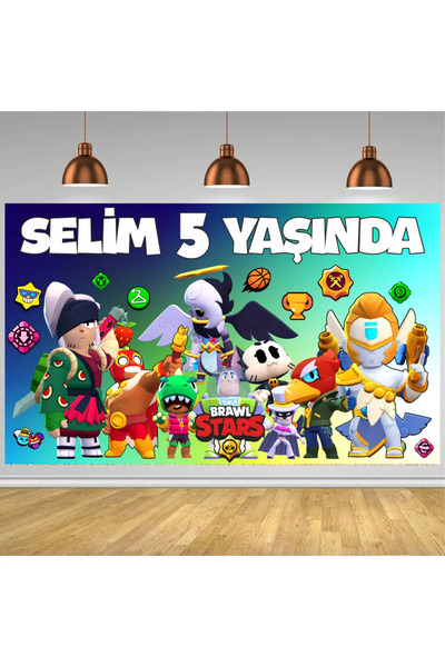 Renkli İzler Kişiye Özel İsimli Brawl Stars Temalı Doğum Günü Flaması Afişi D...