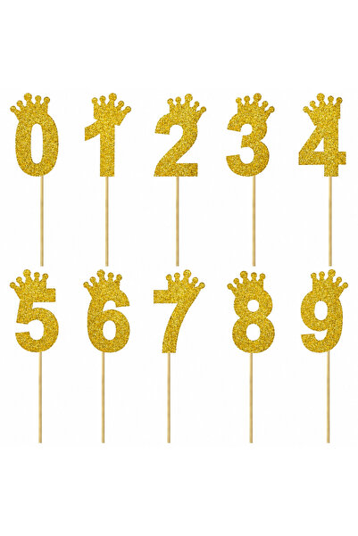 Dizayn Parti Evi Gold Eva Simli Rakamlı Pasta Üstü Süsü 0-9 Yaş Doğum Günü Pa...