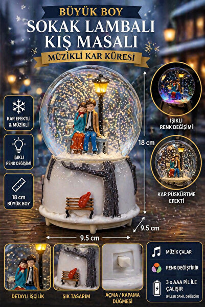Tamsena Store Büyük Boy Sokak Lambalı Müzikli Kar Küresi Işıklı Renk Değiştir...