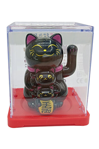 Dünyadan Hediyeler Maneki Neko El Sallayan Mini Şans Kedisi Siyah Solar Güneş...