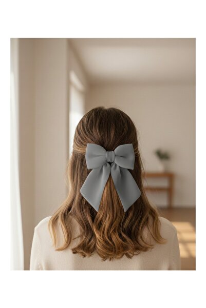 JZ MODA Chiffon Gray Bow Automatic Clip-On Hairpin - Ribbon Hair Accessory wi...