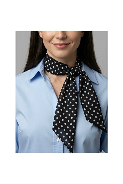 JZ MODA Çift Katlı Lüks Puantiye Desenli Twilly - 95X8 cm Entascarf -Çanta Fu...