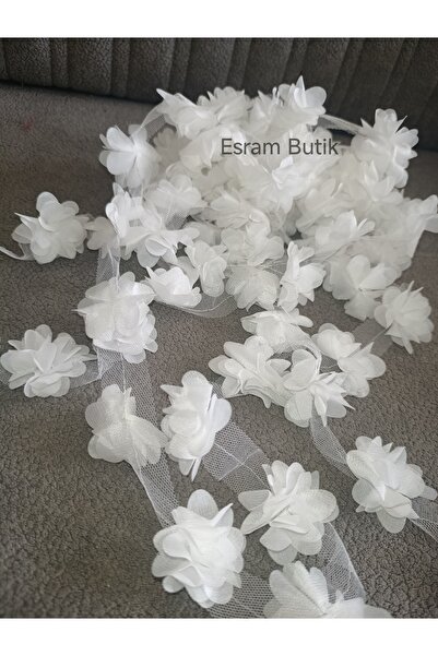 Esram Butik Beyaz Lazer Kesim Gül Süsleme Paketleme Malzemesi Organze Kumaş Y...