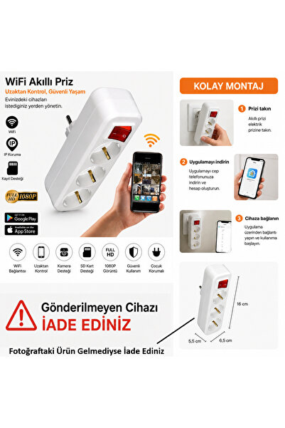 Epilons 4K WIFI KABLOSUZ 3 LÜ PRİZ KAMERA YENİ MODEL 7/24 CANLI İZLEME