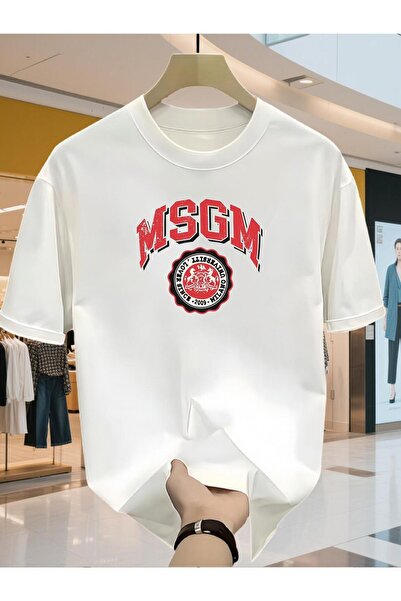 bolivia's تي شيرت رجالي بشعار MSGM - قميص بأكمام قصيرة وياقة مستديرة وقصة فضف...