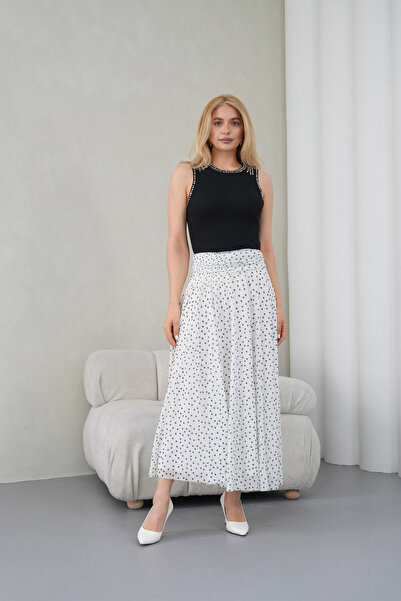 DEMİRKAN MODA Puantiye Desenli Beyaz Tül Etek