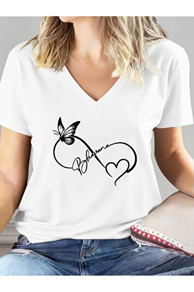 puolikuu Women's Comfortable Fit V-Neck Tshirt Mixed Printed Tshirt