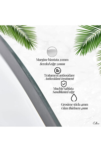 Callena Oglindă simplă fără ramă, 50 cm, cu margini teșite de 2 cm, decorativă, oglindă rotundă, decor, pentru hol, dormitor, baie