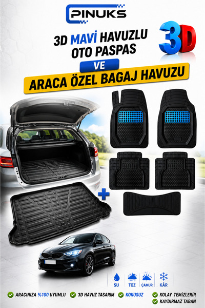 PİNUKS TOYOTA COROLLA (E120) SEDAN 2005 MODEL UYUMLU 3D HAVUZLU MAVİ OTO PASP...